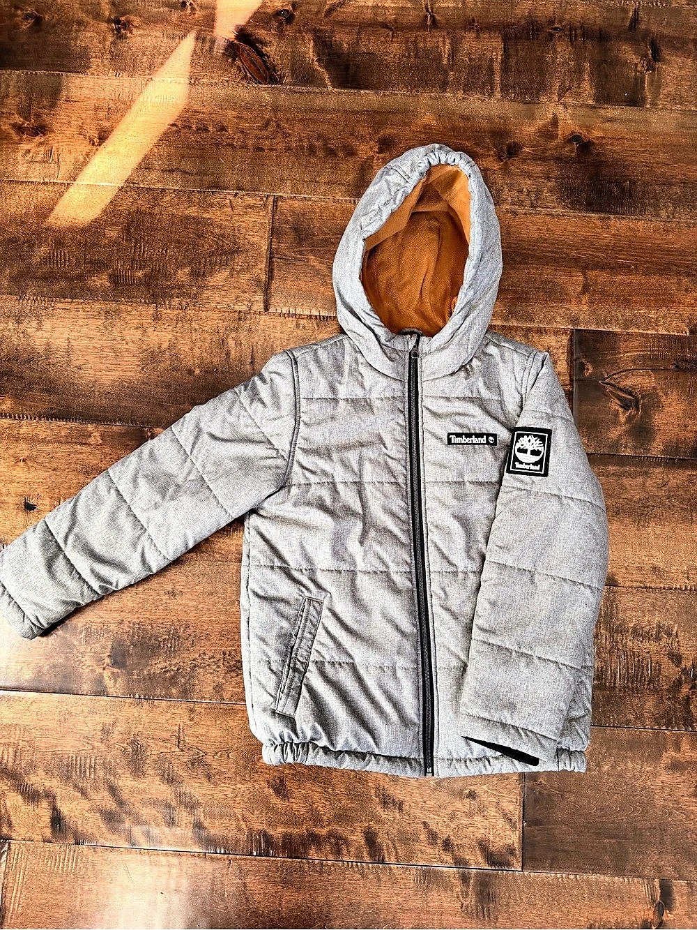 Timberland Boys Medium Gray & Brown Puffer Jacket